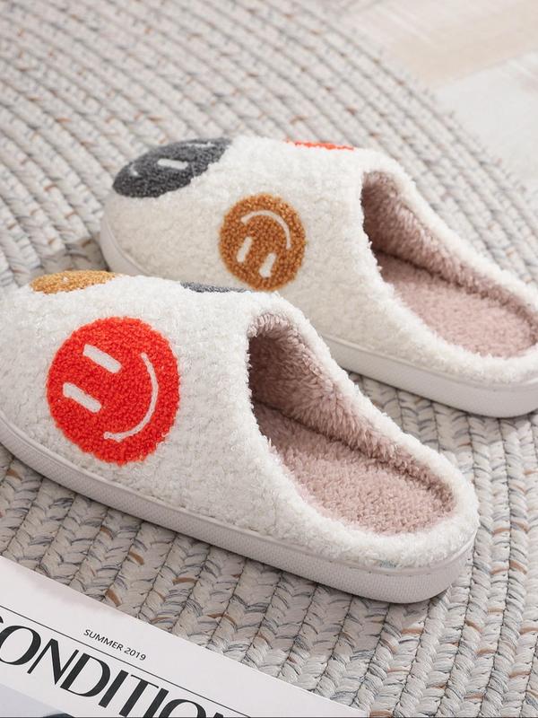 Women's Cute Smile Face Pattern Plush Slippers, Casual Soft Comfortable Home Slippers, Warm Slippers for Indoor & Outdoor Use for Fall & Winter