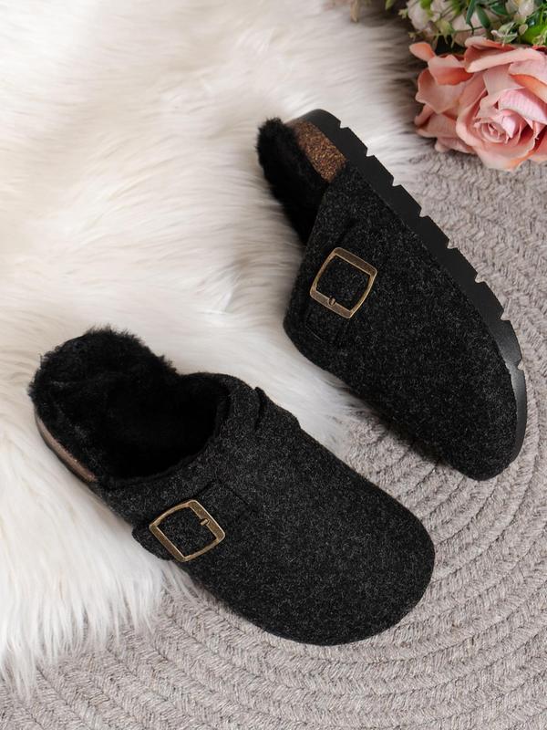 Women's Solid Color Plush Lining Slippers, Casual Comfortable Home Slippers, Warm Slippers for Indoor & Outdoor Use for Fall & Winter