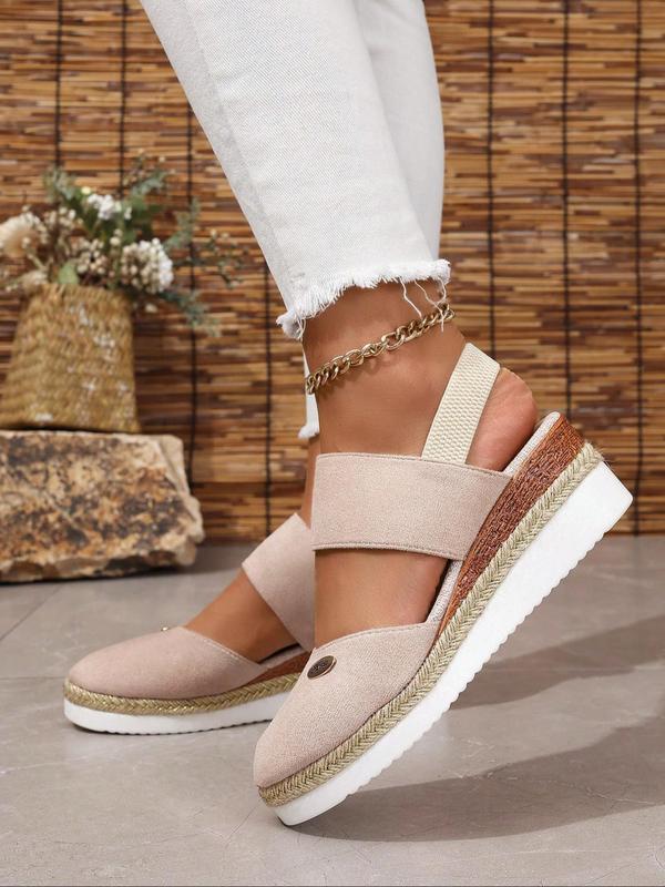 Women's Fashionable Plain Color Platform Sandals, Casual Comfortable Slingback Wedges Sandals for Summer, Lightweight Breathable Shoes for Daily Wear