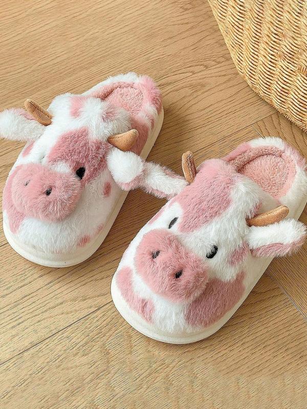 Women's Cute Cow Design Plush Slippers, 2024 New Style Casual Soft Comfortable Home Slippers, Warm Slippers for Indoor & Outdoor Use for Fall & Winter