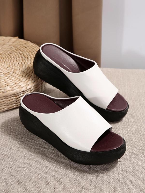 Women's Summer Solid Color Slip on Wedge Sandals, Casual Comfortable Breathable Sandals for Summer, Female All-match Round Toe Shoes for Daily Wear