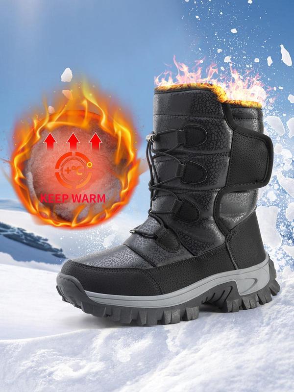 Men's Sporty Lace Up Snow Boots, Casual Comfortable Warm Thermal Lined Outdoor Boots for Fall & Winter, Male All-match Trendy Shoes for Daily Wear