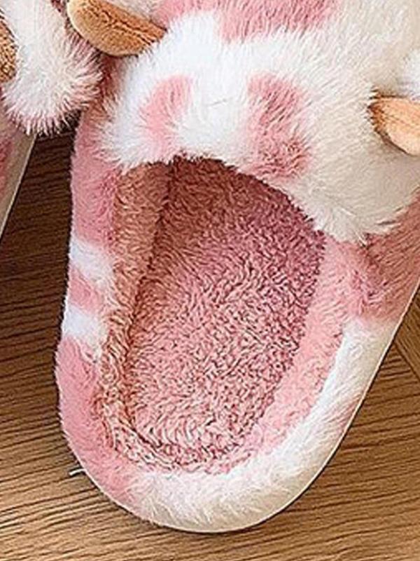 Women's Cute Cow Design Plush Slippers, 2024 New Style Casual Soft Comfortable Home Slippers, Warm Slippers for Indoor & Outdoor Use for Fall & Winter