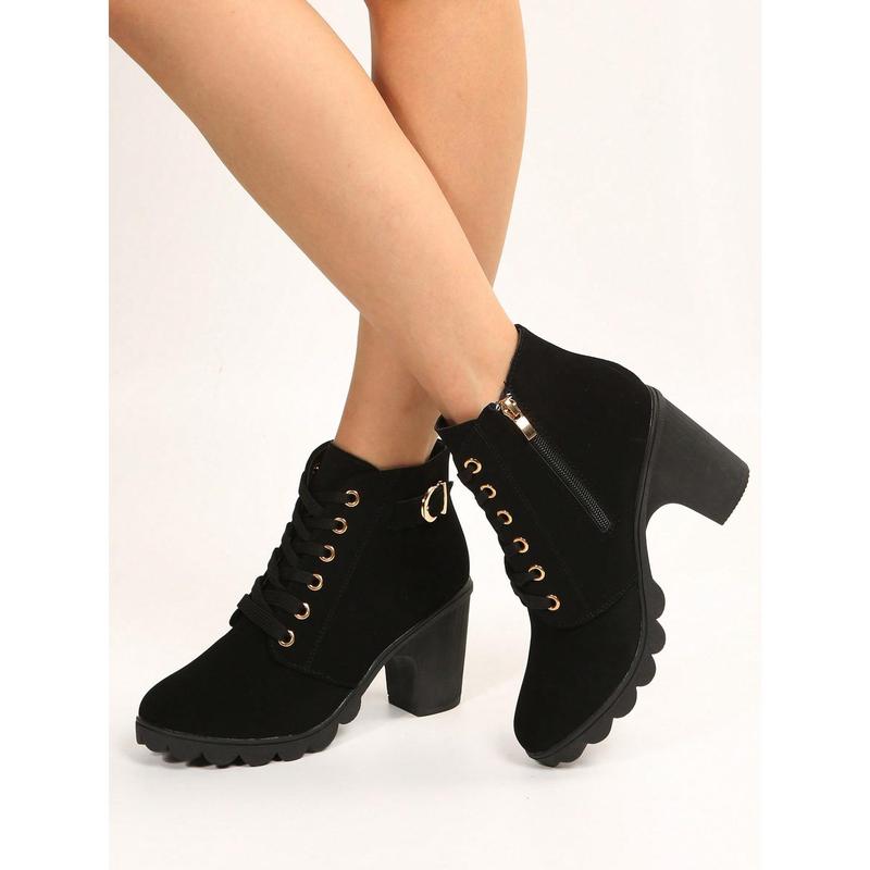 Women Fashion Solid Color Zipper High Heels Ankle Boots