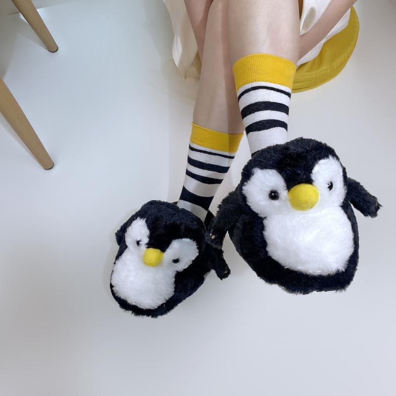 Anime  Cute Home penguin Cotton Shoes Cartoo Fuzzy Slippers Women Autumn Winter Soft Plush Flat Shoe Girl Footwear