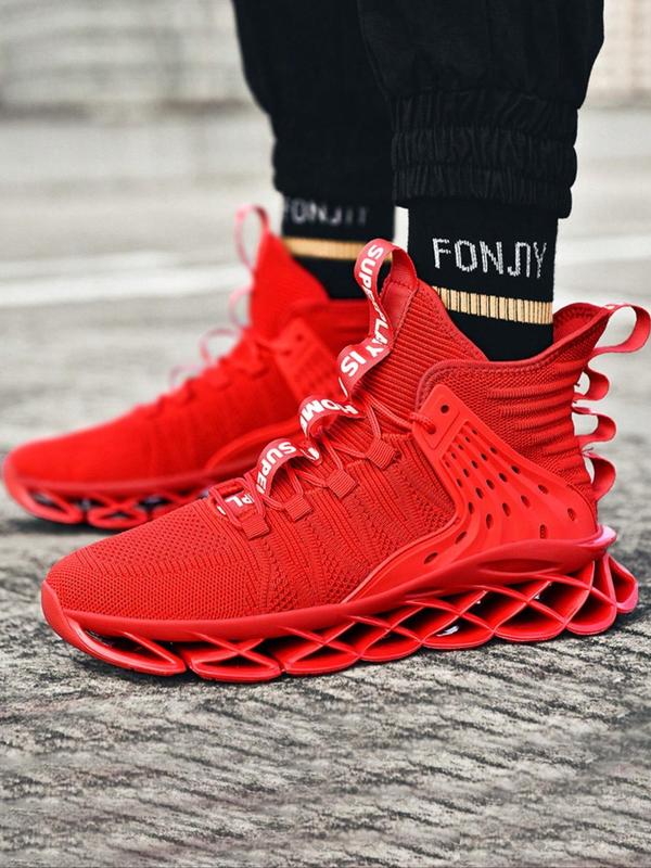 Men's Fashionable Blade Sole Lace Up High Top Sneakers, Casual Comfortable Breathable Sports Running Shoes, Male All-match Round Toe Shoes for Daily Wear