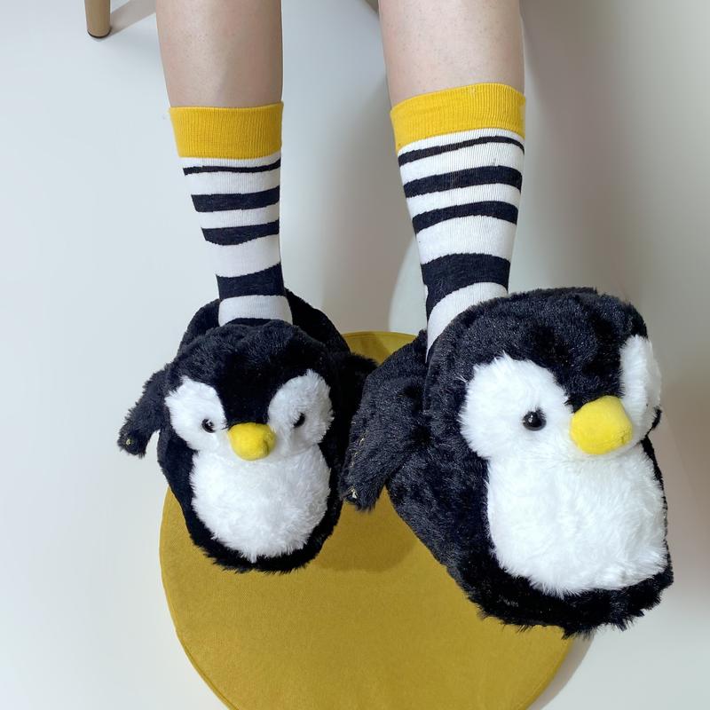 Anime  Cute Home penguin Cotton Shoes Cartoo Fuzzy Slippers Women Autumn Winter Soft Plush Flat Shoe Girl Footwear