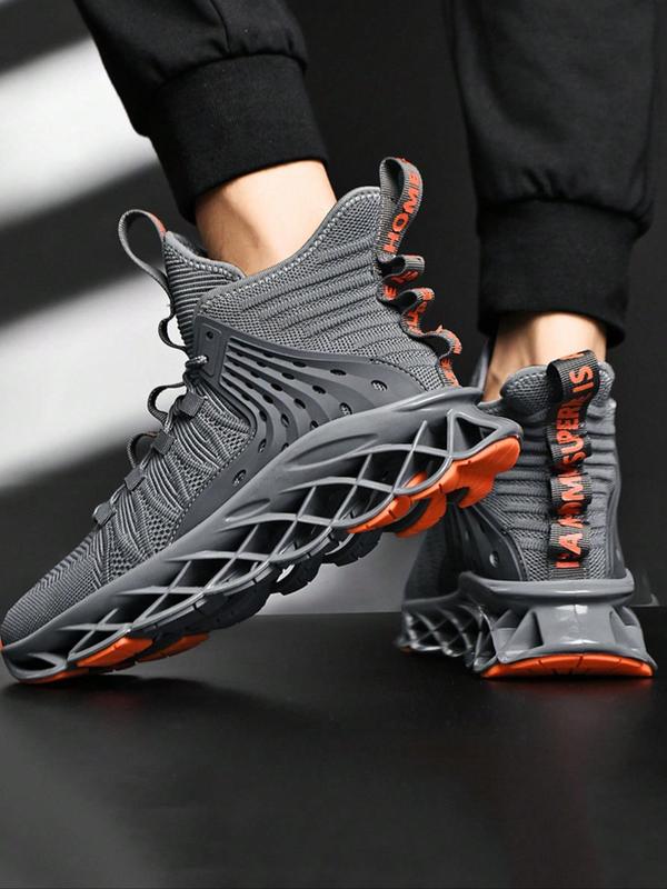 Men's Fashionable Blade Sole Lace Up High Top Sneakers, Casual Comfortable Breathable Sports Running Shoes, Male All-match Round Toe Shoes for Daily Wear