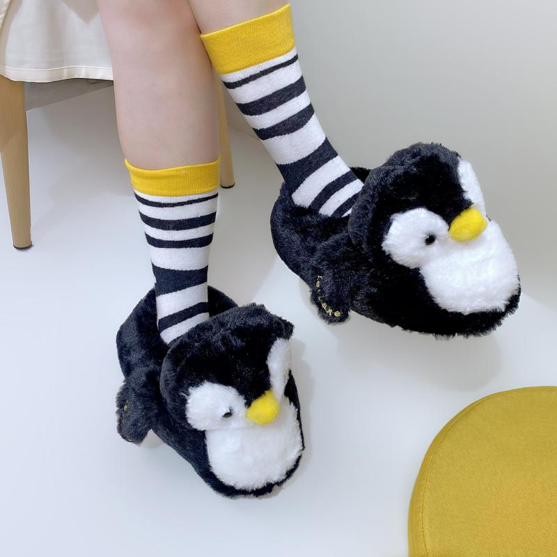 Anime  Cute Home penguin Cotton Shoes Cartoo Fuzzy Slippers Women Autumn Winter Soft Plush Flat Shoe Girl Footwear