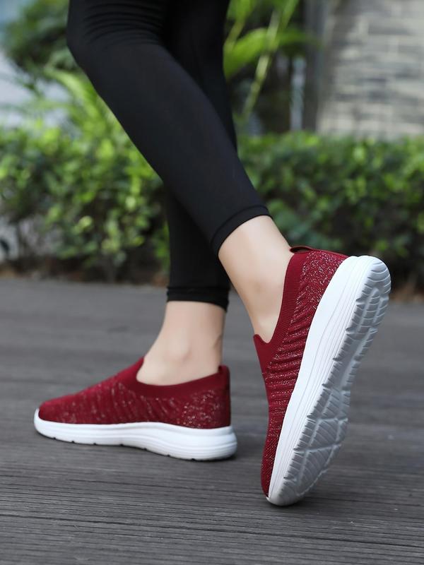 Women's Mesh Breathable Knit Slip on Sneakers, Casual Comfortable Sports Running Shoes, All-match Basic Shoes for Daily Wear