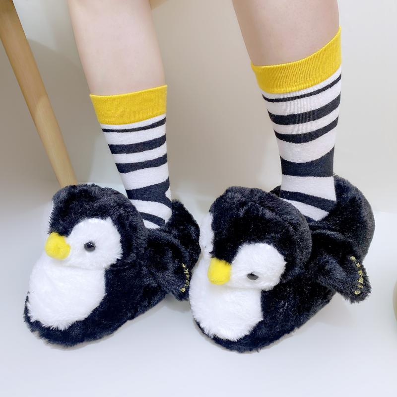 Anime  Cute Home penguin Cotton Shoes Cartoo Fuzzy Slippers Women Autumn Winter Soft Plush Flat Shoe Girl Footwear