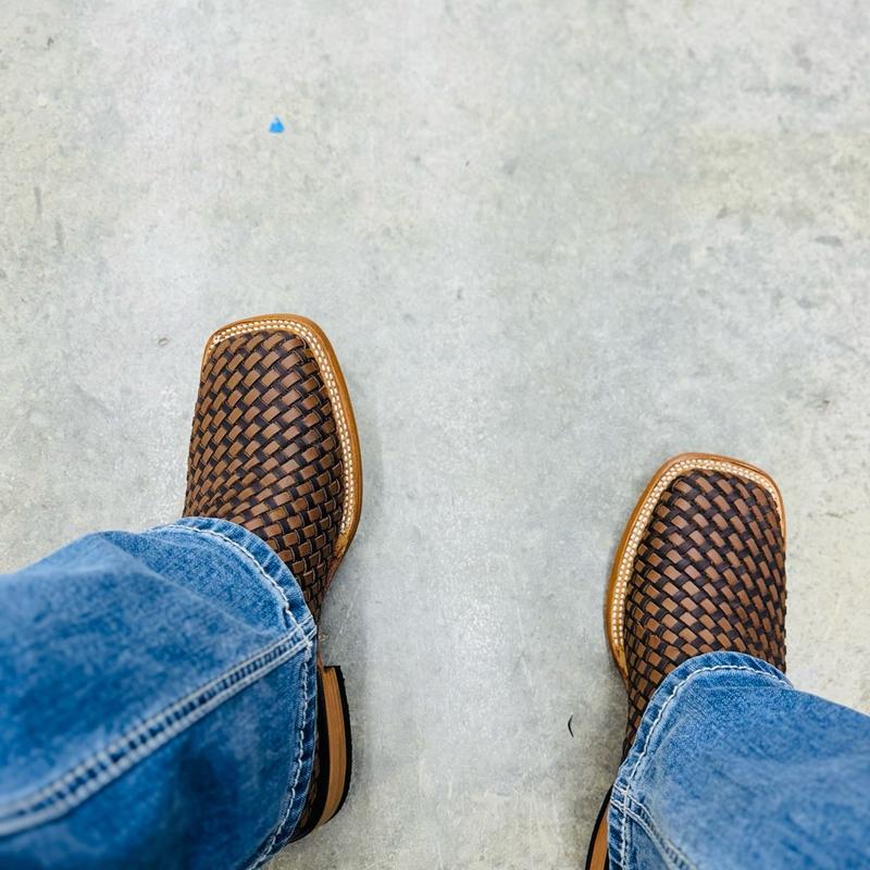 MENS BASKETWEAVE ANKLE BOOT - SQUARE TOE