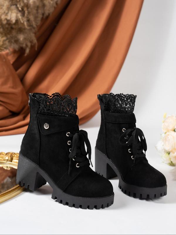 Women's Fashionable Lace Up Ankle Boots, Casual Comfortable Round Toe Boots for Daily Wear, Female All-match Shoes for Daily Wear