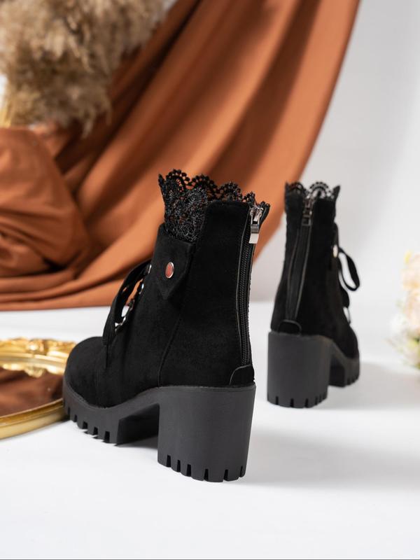 Women's Fashionable Lace Up Ankle Boots, Casual Comfortable Round Toe Boots for Daily Wear, Female All-match Shoes for Daily Wear