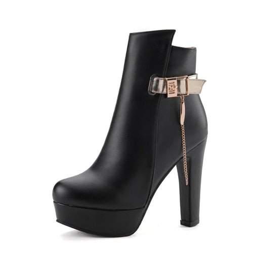 Fashion Ankle Boots For Women High Heels Buckle Short Boot Platform Black White pu Leather Party Dance Shoes Ladies Large Size