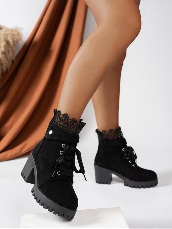 Women's Fashionable Lace Up Ankle Boots, Casual Comfortable Round Toe Boots for Daily Wear, Female All-match Shoes for Daily Wear