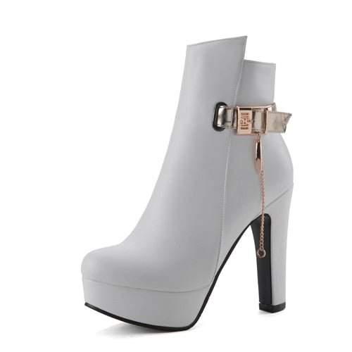 Fashion Ankle Boots For Women High Heels Buckle Short Boot Platform Black White pu Leather Party Dance Shoes Ladies Large Size