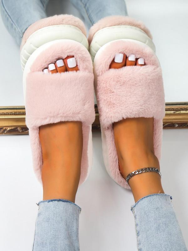 Women's Fashion Plain Soft Platform Fluffy Plush House Slippers, Minimalist Fuzzy Girl Casual Comfortable Home Slide Slippers, Flatform Warm Soft Women's Home Slippers, Footwear