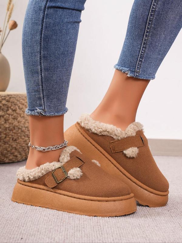 Women's Fashionable Plain Color Fluffy Lined Snow Boots, Casual Warm Slipper Boots for Winter, Female All-match Round Toe Mini Boots for Daily Wear