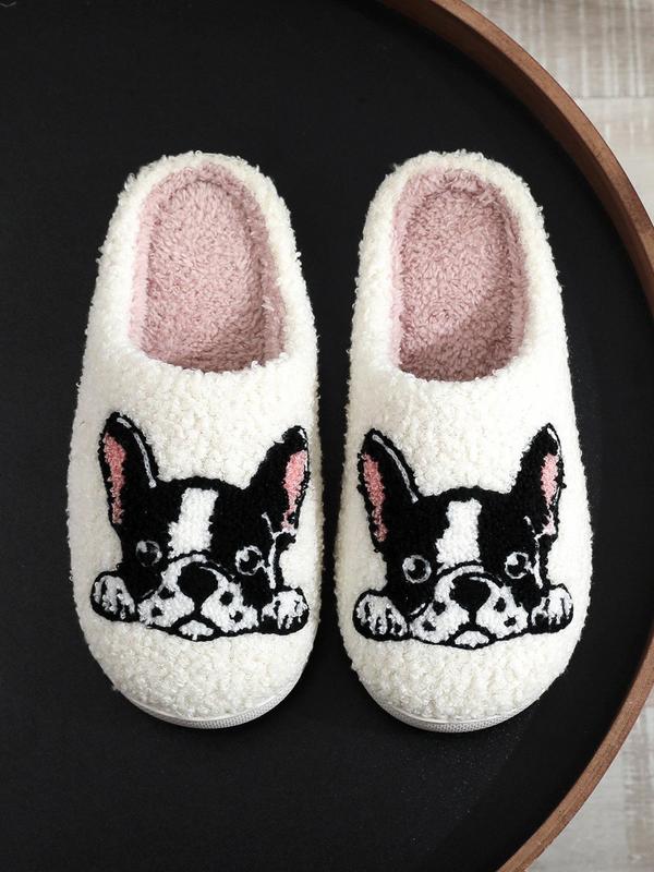 Women's Cute Cartoon Dog Design Plush Slippers, Casual Soft Comfortable Home Slippers, Warm Slippers for Indoor & Outdoor Use for Fall & Winter