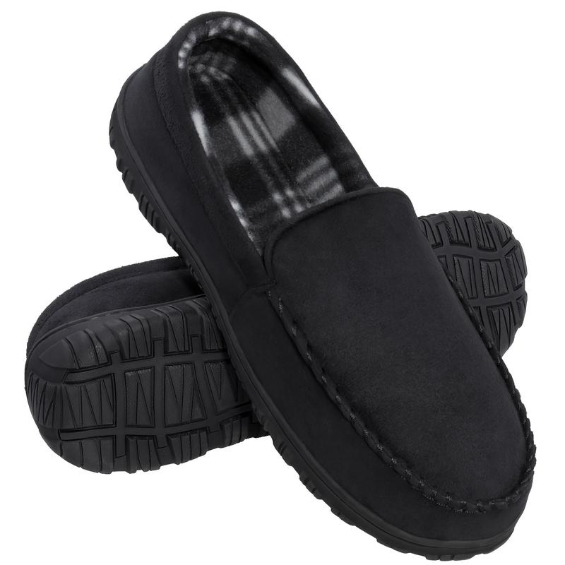 Men's Leather Soft Bottom Home Slippers, Memory Foam, Indoor Outdoor Non-Slip Rubber Sole