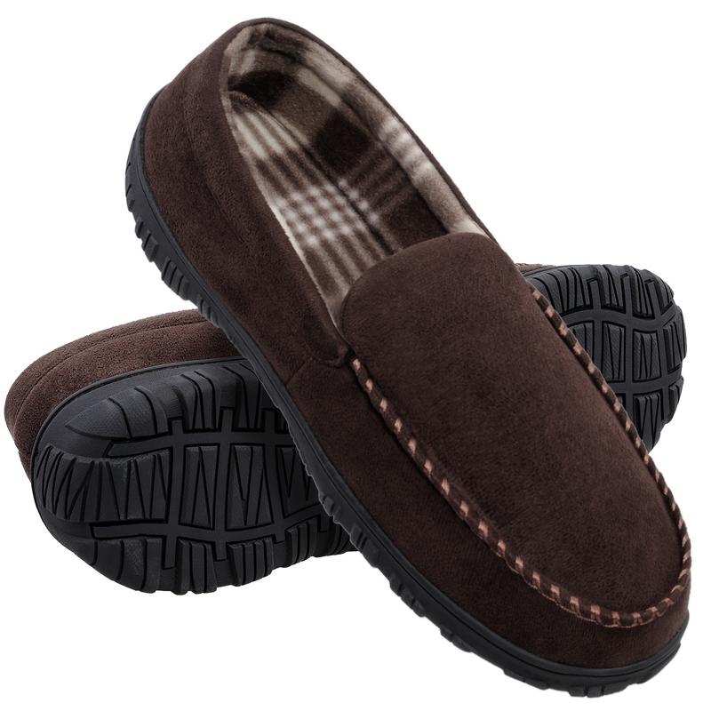 Men's Leather Soft Bottom Home Slippers, Memory Foam, Indoor Outdoor Non-Slip Rubber Sole