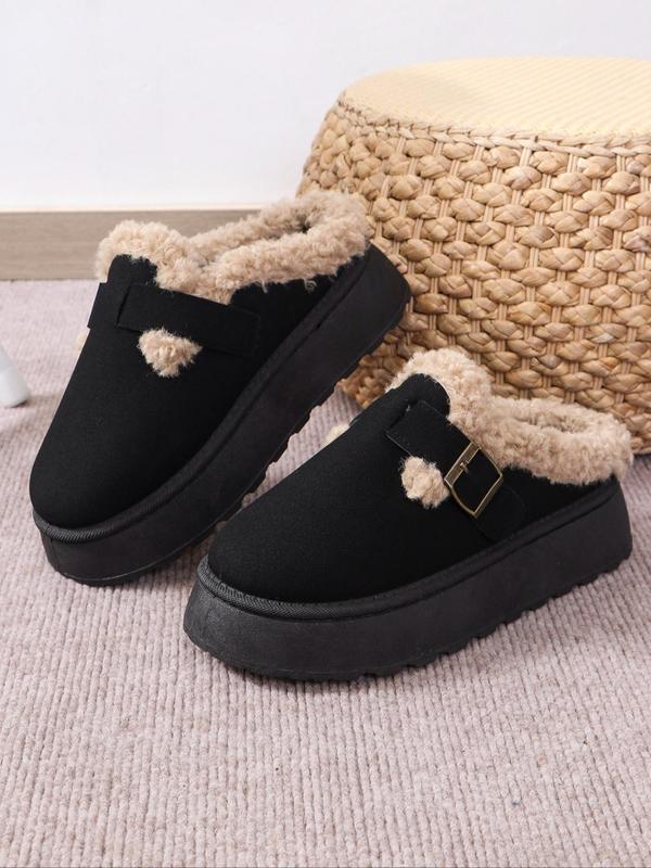 Women's Fashionable Plain Color Fluffy Lined Snow Boots, Casual Warm Slipper Boots for Winter, Female All-match Round Toe Mini Boots for Daily Wear