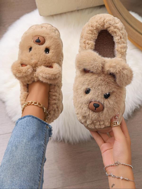 Women's Cute Bear Design Plush Slippers, Casual Soft Comfortable Home Slippers, Warm Slippers for Indoor & Outdoor Use for Fall & Winter