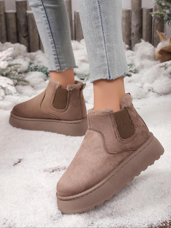 Women's Solid Color Design Ankle Boots, Fashionable Warm & Cozy Snow Boots for Winter, All-match Commuter Shoes for Work & Daily Wear