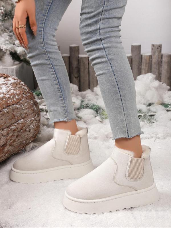 Women's Solid Color Design Ankle Boots, Fashionable Warm & Cozy Snow Boots for Winter, All-match Commuter Shoes for Work & Daily Wear