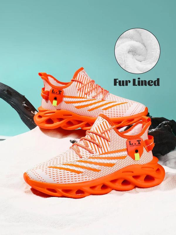 Men's Thermal Lined Blade Sole Athletic Shoes, Casual Lace Up Low Top Sneakers, Warm Sports Running Shoes for Winter, Male All-match Round Toe Shoes for Daily Wear