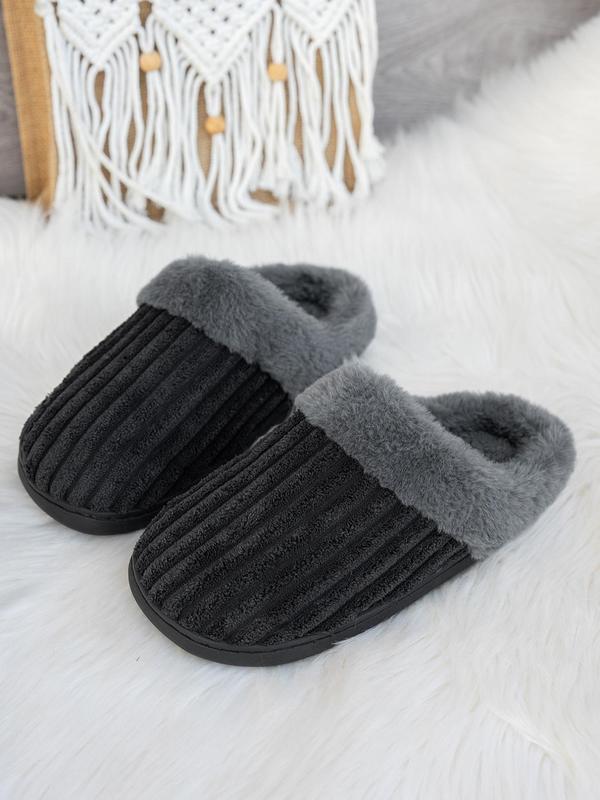 Women's Contrast Faux Fur Plush Slippers, Casual Comfortable Home Slippers, Fluffy Soft Slippers for Indoor & Outdoor Use for Fall & Winter