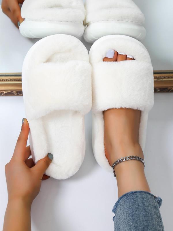 Women's Fashion Plain Soft Platform Fluffy Plush House Slippers, Minimalist Fuzzy Girl Casual Comfortable Home Slide Slippers, Flatform Warm Soft Women's Home Slippers, Footwear