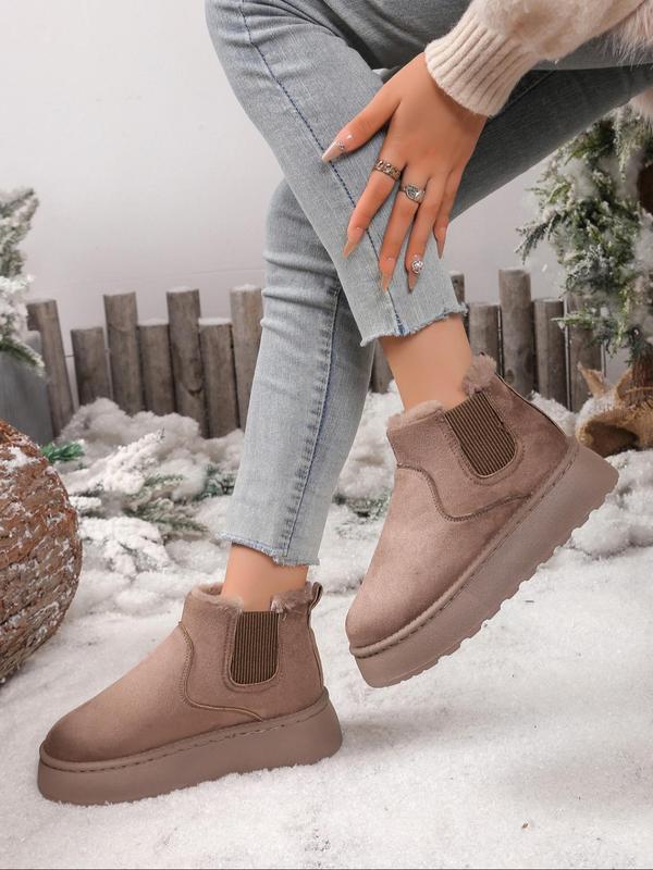 Women's Solid Color Design Ankle Boots, Fashionable Warm & Cozy Snow Boots for Winter, All-match Commuter Shoes for Work & Daily Wear