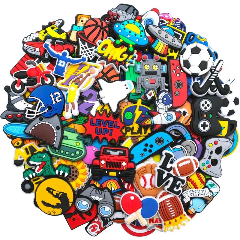 30 50 100 count Pack Shoe Decorations Charms for Boys Teens  PVC Clog Accessories Pins Fit for Garden Sandals Wristband Bracelet