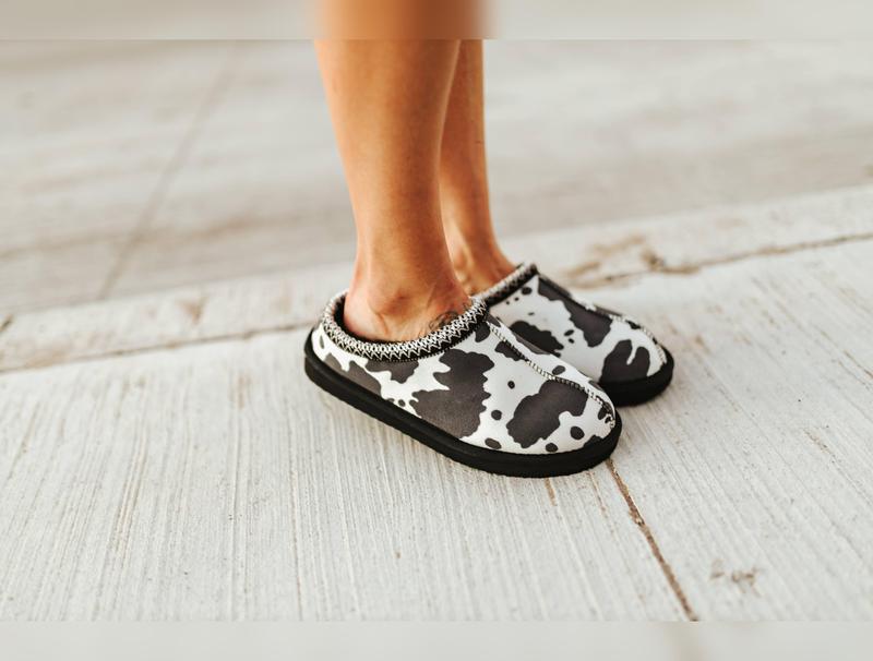 Black & White Cow Print Slippers