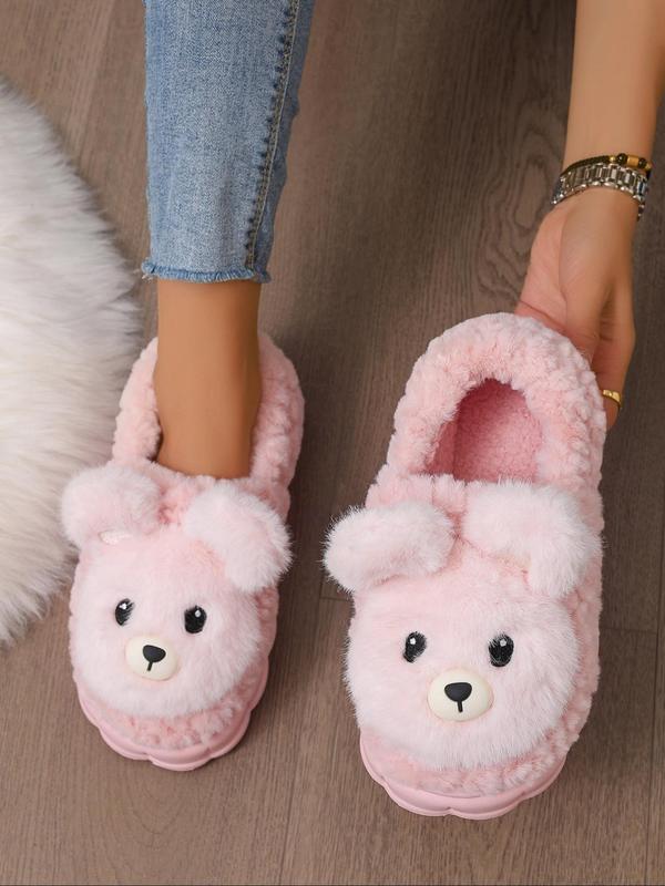 Women's Cute Bear Design Plush Slippers, Casual Soft Comfortable Home Slippers, Warm Slippers for Indoor & Outdoor Use for Fall & Winter