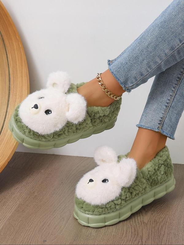 Women's Cute Bear Design Plush Slippers, Casual Soft Comfortable Home Slippers, Warm Slippers for Indoor & Outdoor Use for Fall & Winter