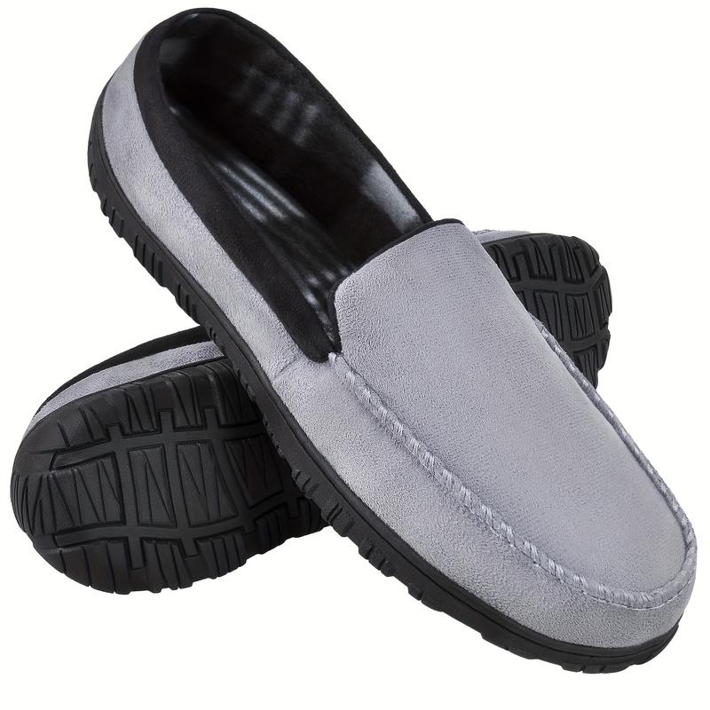 Men's Leather Soft Bottom Home Slippers, Memory Foam, Indoor Outdoor Non-Slip Rubber Sole