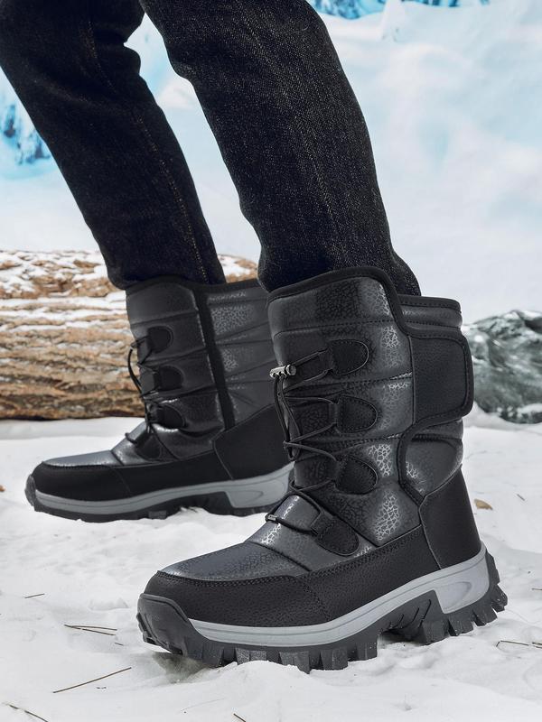 Men's Colorblock Drawstring Design Snow Boots, Comfortable Outdoor Thermal Lined Sports Boots, Non-slip Snow Boots for Outdoor Activities, Snow Boots for Men