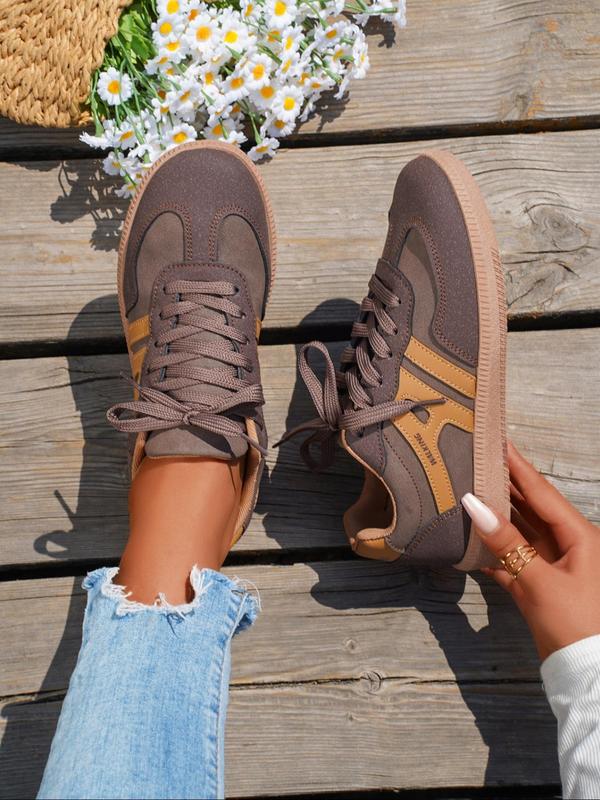 Women's Fashionable Colorblock Lace Up Low Top Sneakers, Casual Comfortable Sports Running Shoes, All-match Round Toe Chunky Sneakers for Daily Wear