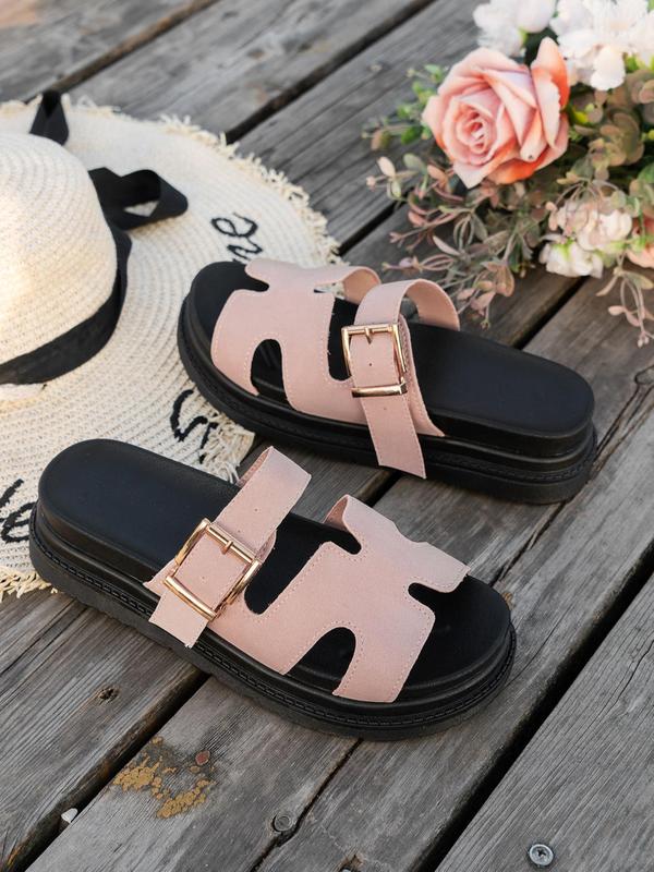 Women's Fashionable Plain Color Buckle Decor Slip on Sandals, Casual Comfortable Platform Sandals for Summer, Lightweight Breathable Open Toe Shoes for Daily Wear