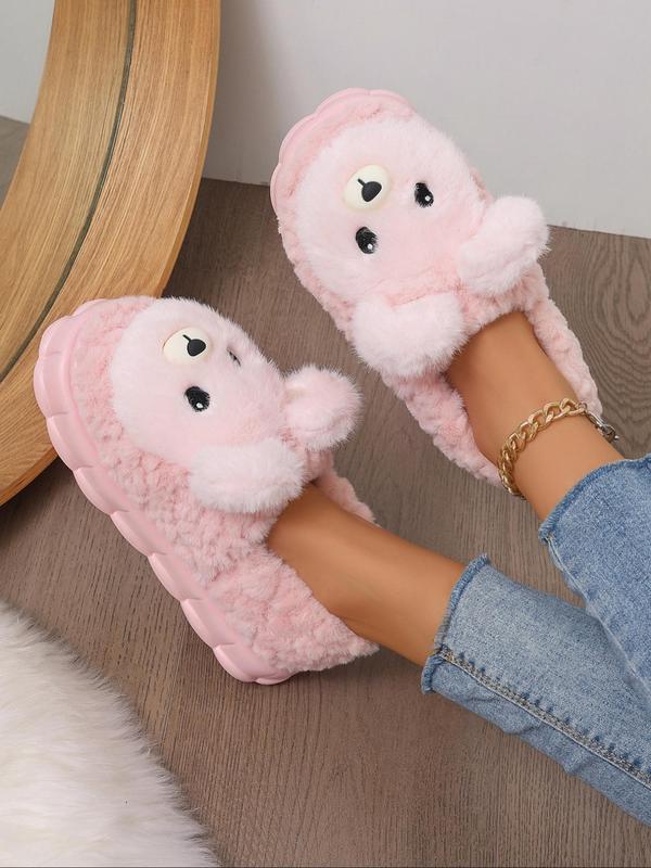 Women's Cute Bear Design Plush Slippers, Casual Soft Comfortable Home Slippers, Warm Slippers for Indoor & Outdoor Use for Fall & Winter