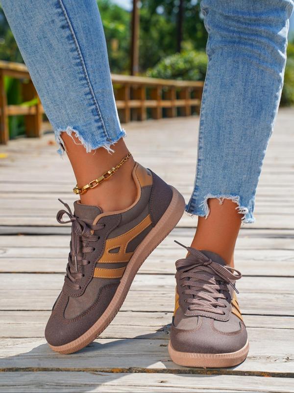 Women's Fashionable Colorblock Lace Up Low Top Sneakers, Casual Comfortable Sports Running Shoes, All-match Round Toe Chunky Sneakers for Daily Wear