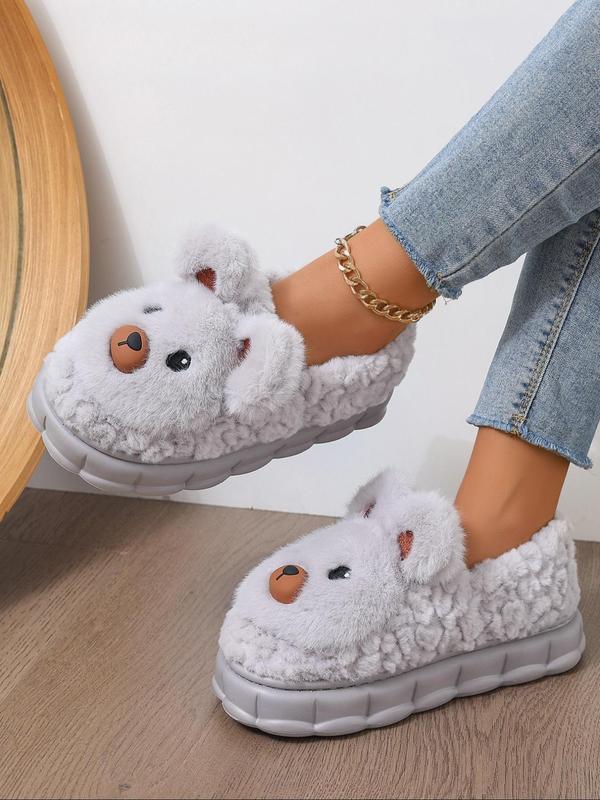 Women's Cute Bear Design Plush Slippers, Casual Soft Comfortable Home Slippers, Warm Slippers for Indoor & Outdoor Use for Fall & Winter