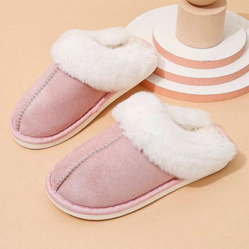 Warm Women's Plush Fleece-Lined Slip-On Moccasin with Fluffy Detail - Non-Slip Winter Home Slippers on Flat Platform Sole  Comfy Memory indoor  shoes Soft Anti-Skid