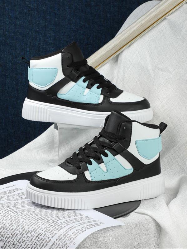 Women's Fashionable Colorblock Lace Up Mid Top Sneakers, Casual Comfortable Breathable Sports Shoes, Female All-match Round Toe Shoes for Daily Wear