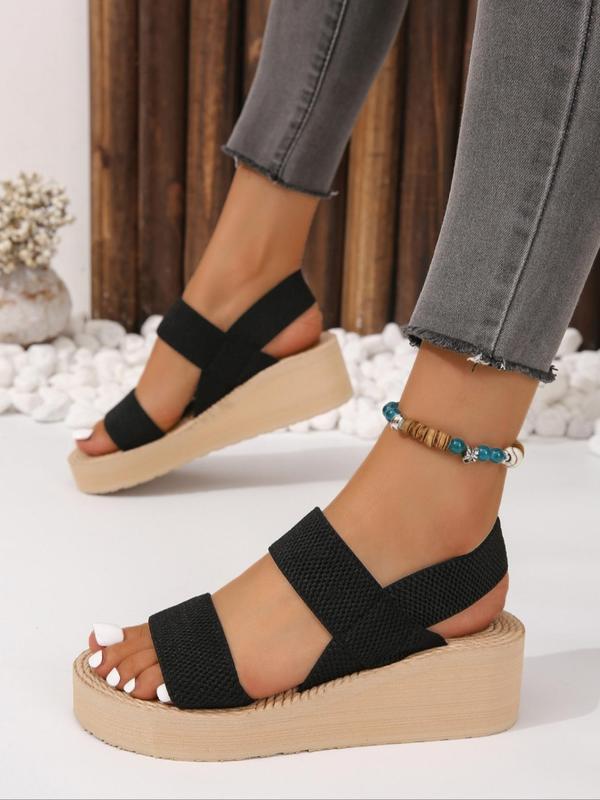 Women's Fashion Plain Color Straw Wedge Sandals, 1 Pair Casual Versatile Platform Wedge Sandals for Summer, Lightweight Breathable Comfortable Shoes for Daily Wear