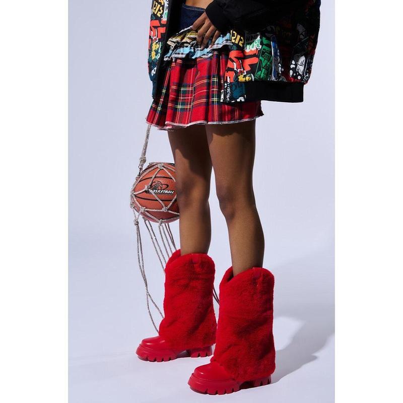 AZALEA WANG FIESTY RED FUR BOOTIE