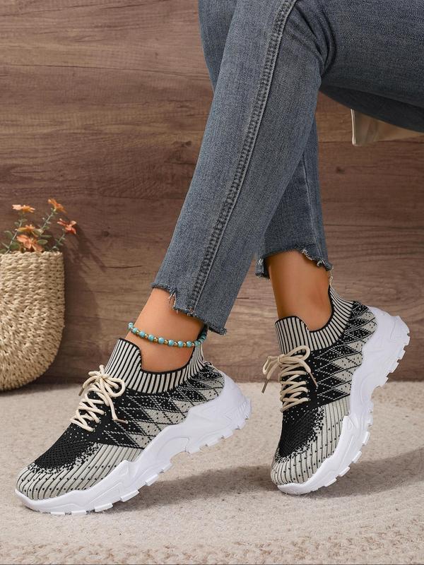 Women's Fashionable Lace Up Low Top Argyle Pattern Sneakers, Casual Breathable Comfortable Sports Running Shoes, All-match Basic Shoes for Daily Wear